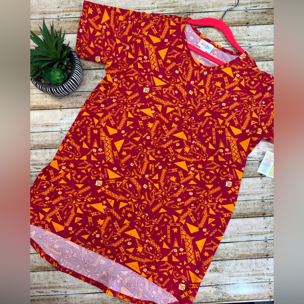 Red and Orange Aztec Western Print  Kids Shirt (vaulted LuLaRoe, vintage LLR)